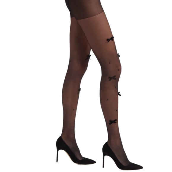 Free People Velvet Bow Pearl Tight - Sheer Black - Picture 6 of 8